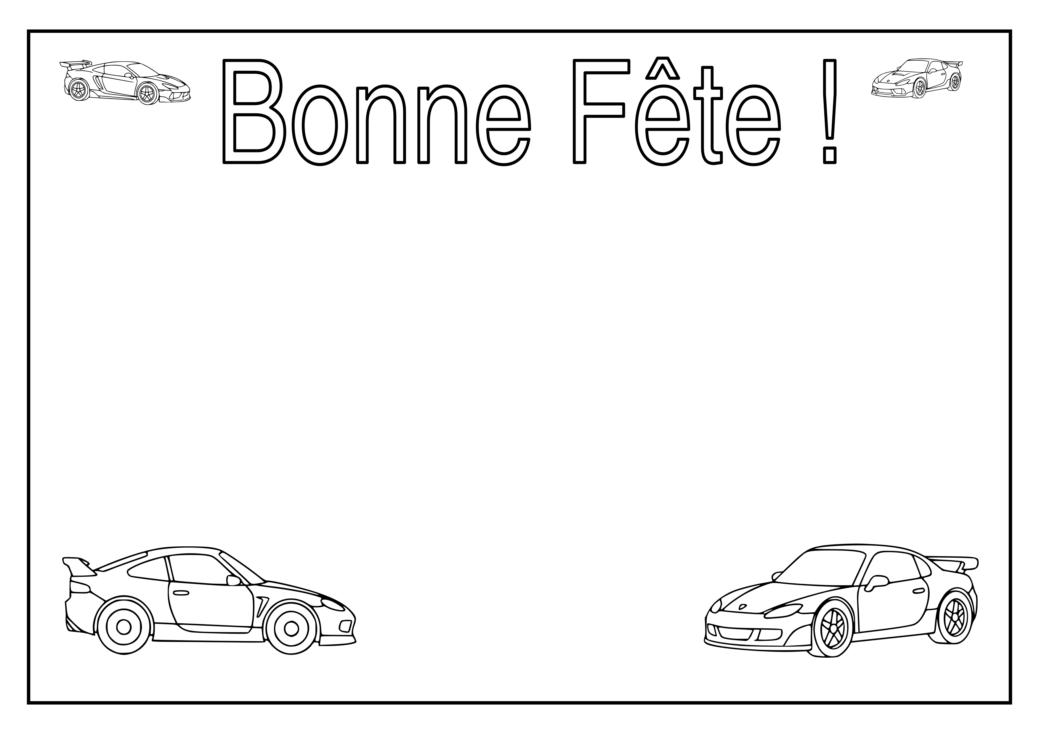 Coloriage personnalisé prénom ou mot Bonne Fête avec voitures à imprimer en PNG