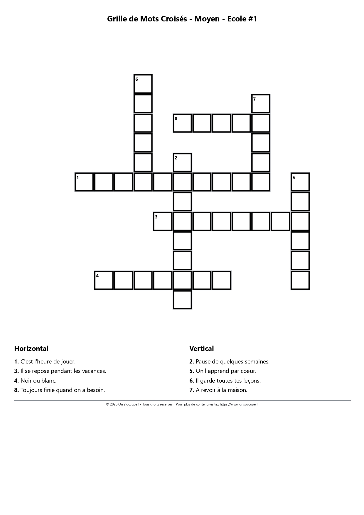 Mots croisés Moyen - Thème Fruits - Mots Croisés Enfants – Niveau Moyen ...