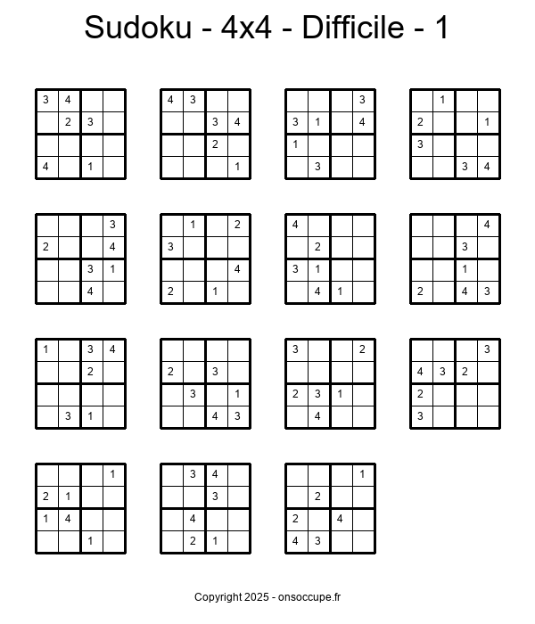 Sudoku 4×4 Difficile (1) - Sudoku à imprimer gratuitement