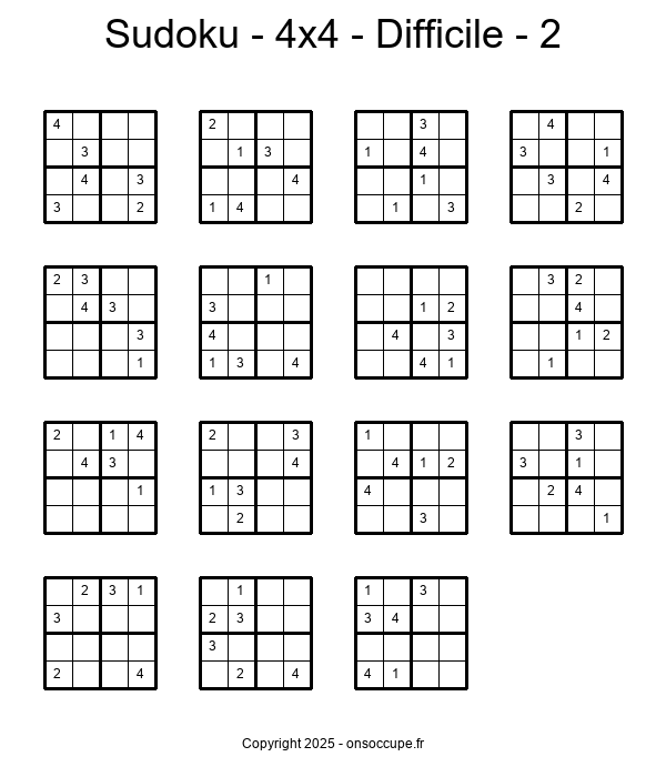 Sudoku – 4×4 – Difficile #2 - Sudoku à imprimer gratuitement