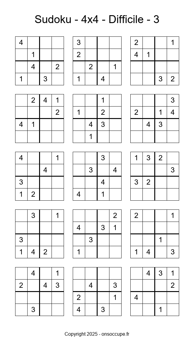 Sudoku 4×4 – Difficile #3 - Sudoku à imprimer gratuitement