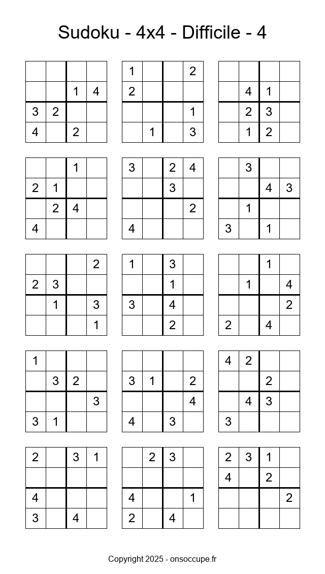 Sudoku 4×4 – Difficile #4 - Sudoku à imprimer gratuitement