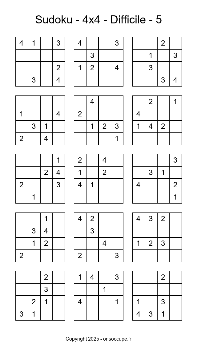 Sudoku 4×4 – Difficile #5 - Sudoku à imprimer gratuitement