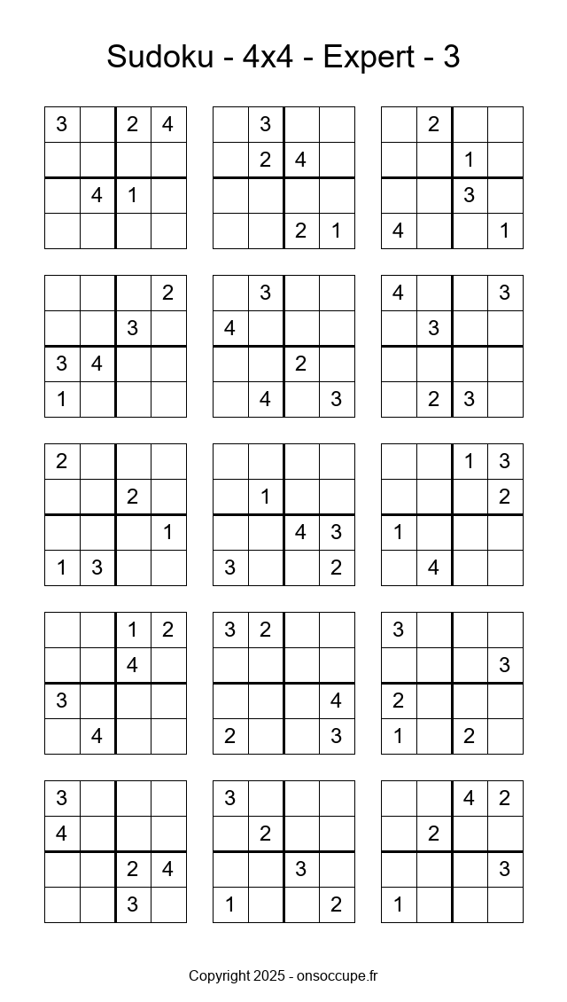 Sudoku 4×4 – Expert #3 - Sudoku à imprimer gratuitement