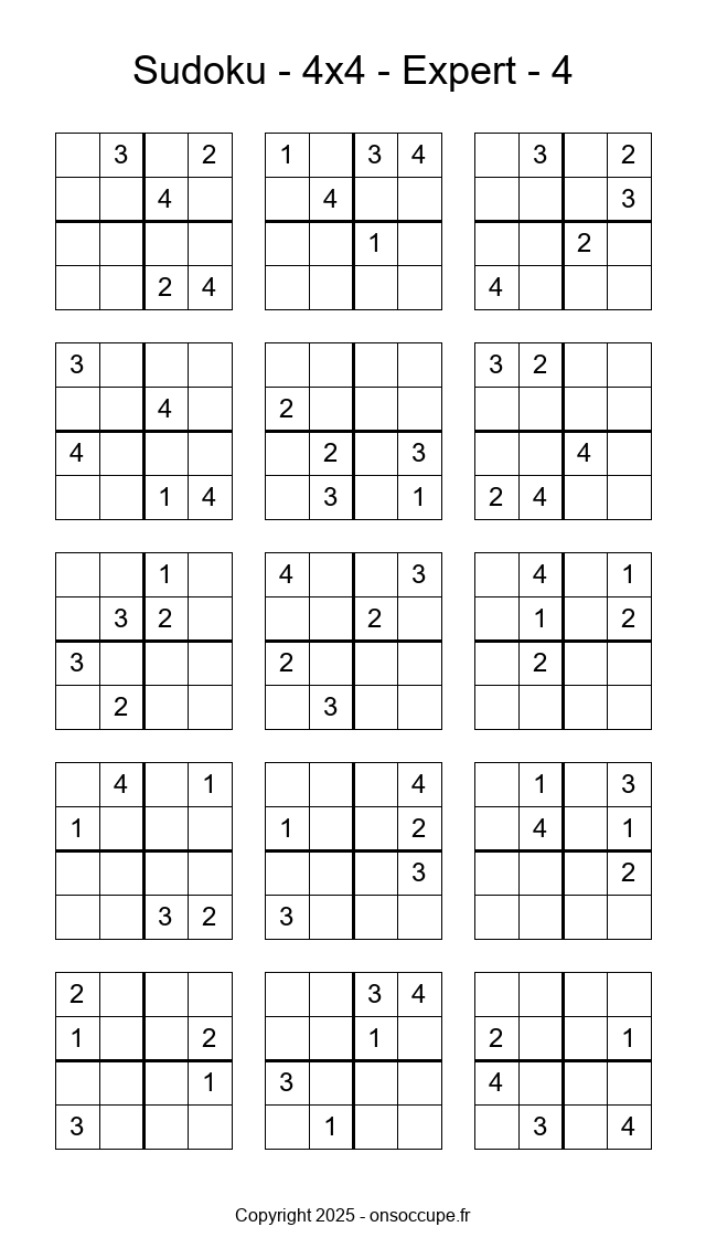 Sudoku 4×4 – Expert #4 - Sudoku à imprimer gratuitement