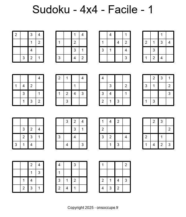 Sudoku 4×4 Facile (1) - Sudoku à imprimer gratuitement