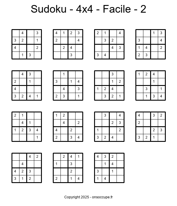 Sudoku – 4×4 – Facile #2 - Sudoku à imprimer gratuitement