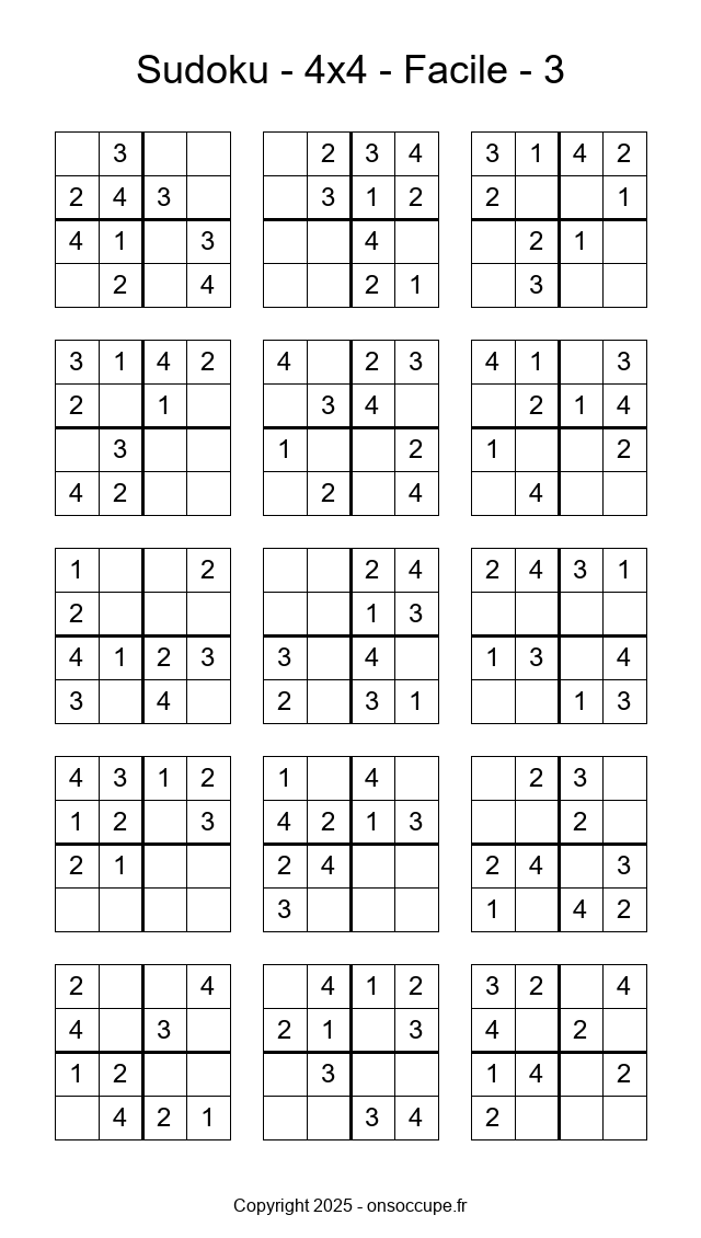 Sudoku 4×4 – Facile #3 - Sudoku à imprimer gratuitement