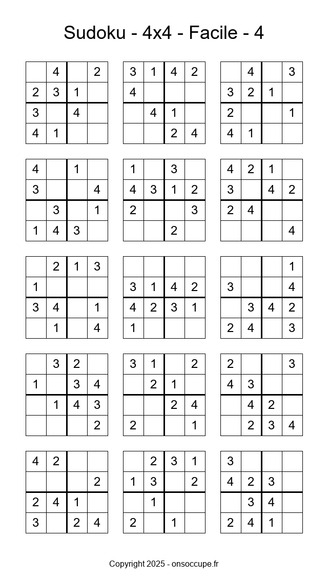 Sudoku 4×4 – Facile #4 - Sudoku à imprimer gratuitement