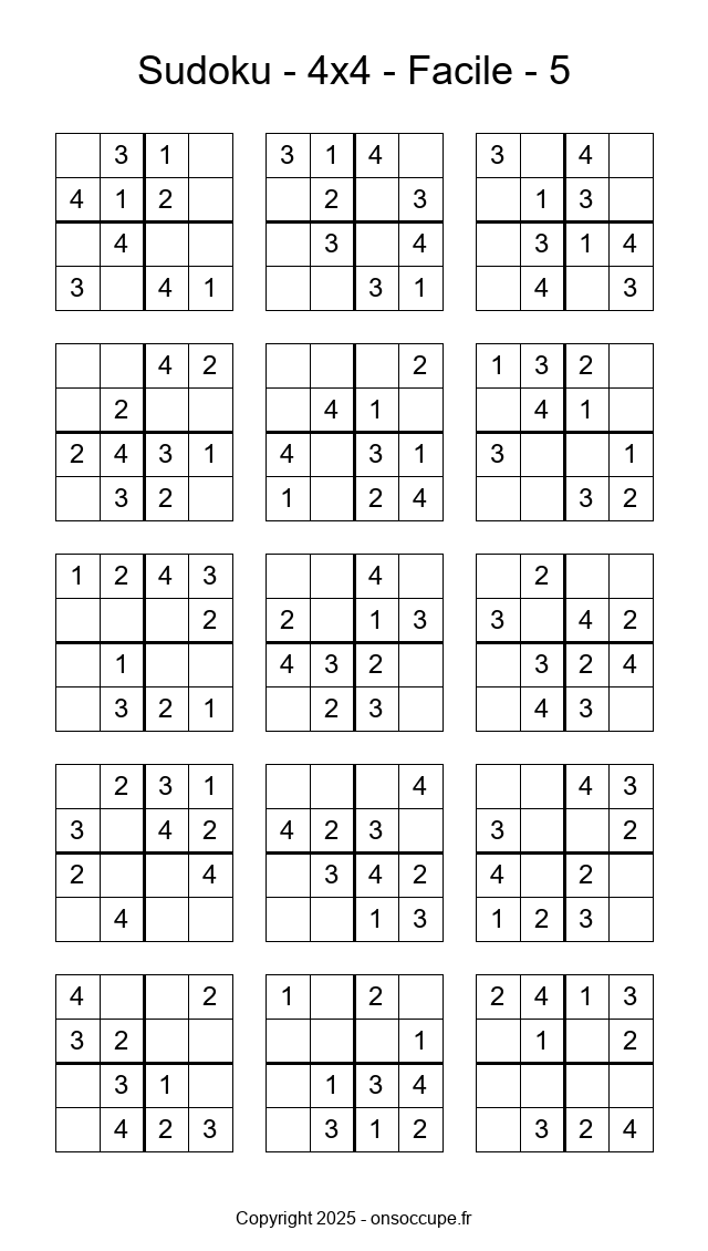 Sudoku 4×4 – Facile #5 - Sudoku à imprimer gratuitement