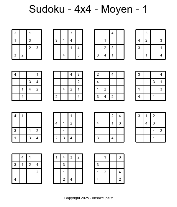 Sudoku 4×4 Moyen (1) - Sudoku à imprimer gratuitement