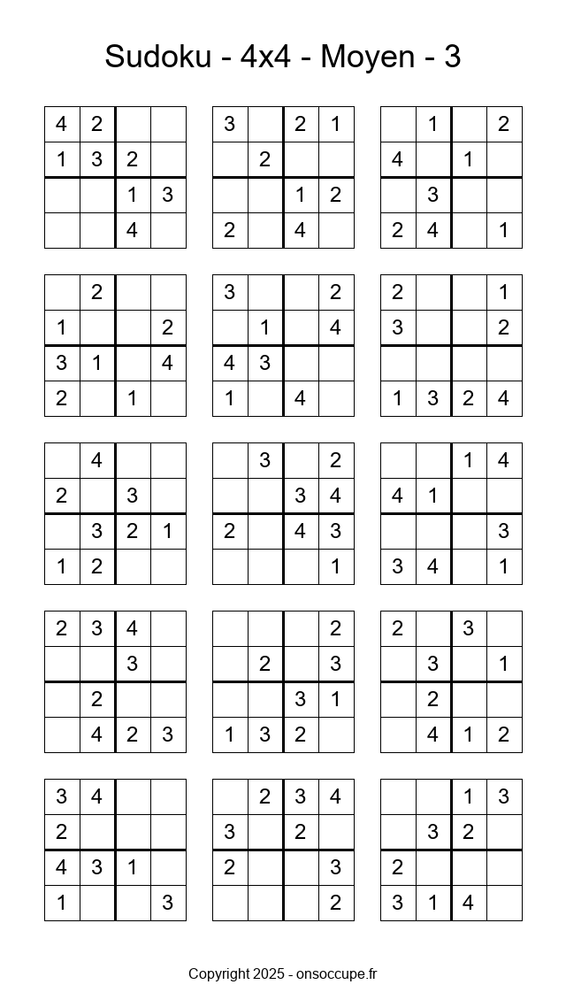 Sudoku 4×4 – Moyen #3 - Sudoku à imprimer gratuitement