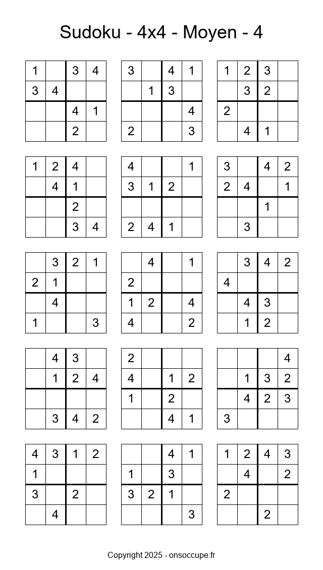 Sudoku 4×4 – Moyen #4 - Sudoku à imprimer gratuitement