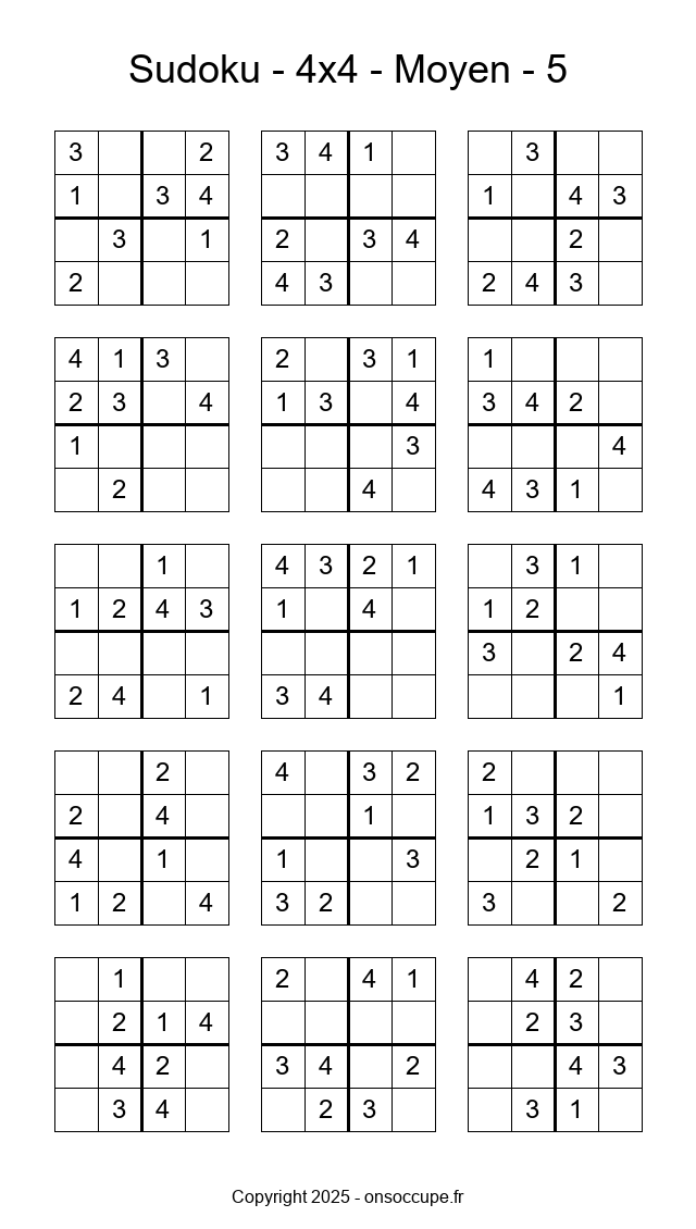 Sudoku 4×4 – Moyen #5 - Sudoku à imprimer gratuitement