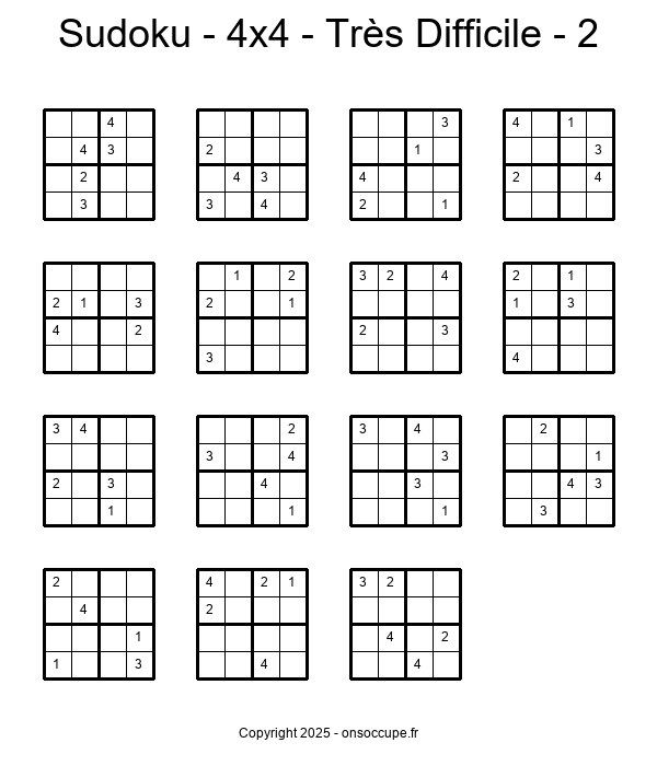 Sudoku – 4×4 – Très Difficile #2 - Sudoku à imprimer gratuitement
