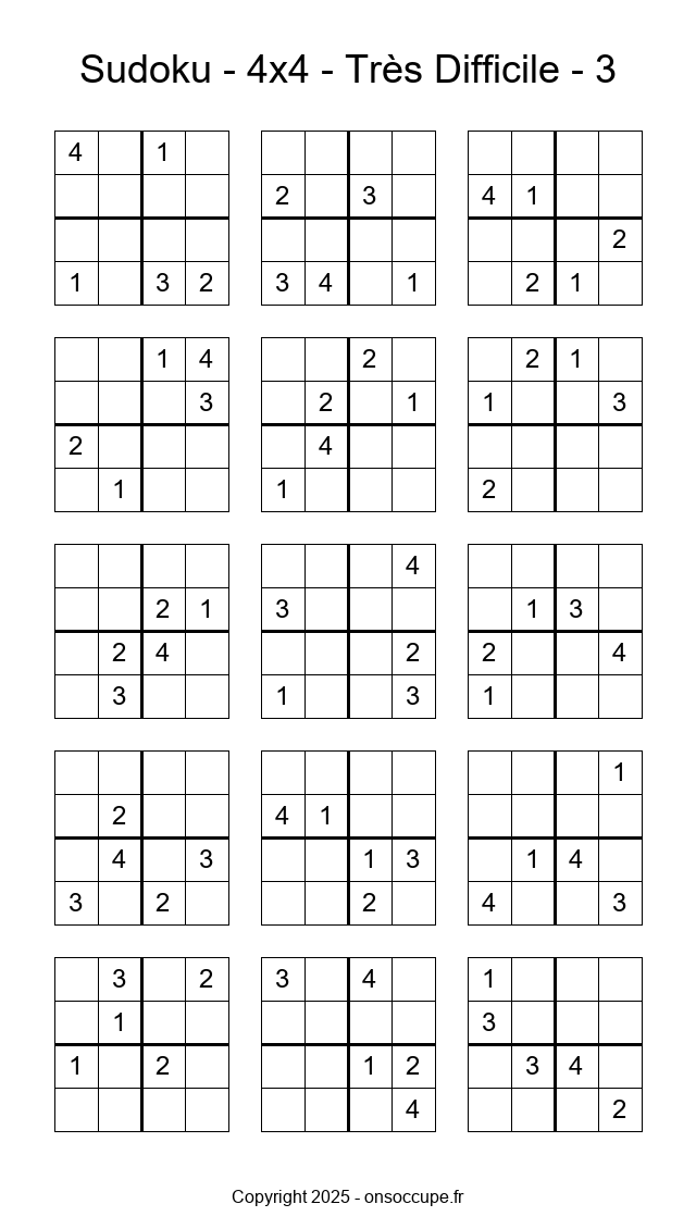 Sudoku 4×4 – Très Difficile #3 - Sudoku à imprimer gratuitement
