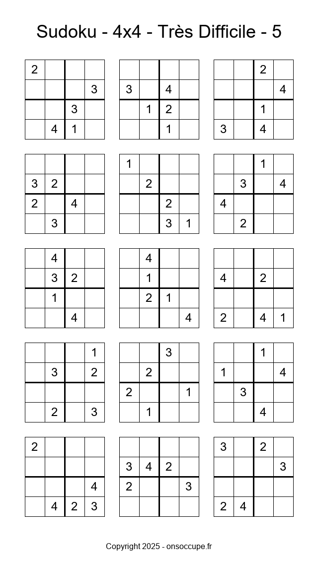Sudoku 4×4 – Très Difficile #5 - Sudoku à imprimer gratuitement