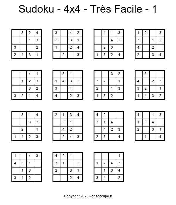 Sudoku 4×4 Très Facile (1) - Sudoku à imprimer gratuitement