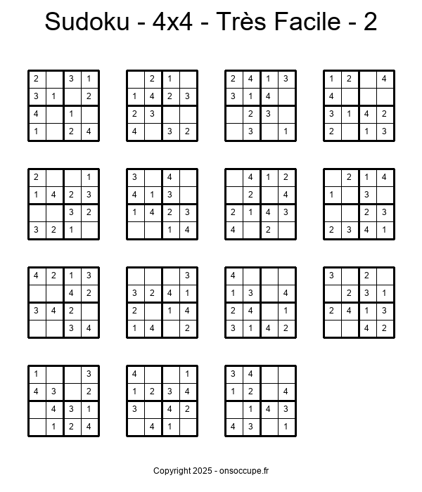 Sudoku – 4×4 – Très Facile #2 - Sudoku à imprimer gratuitement