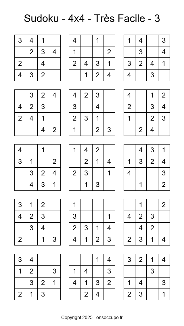 Sudoku 4×4 – Très Facile #3 - Sudoku à imprimer gratuitement