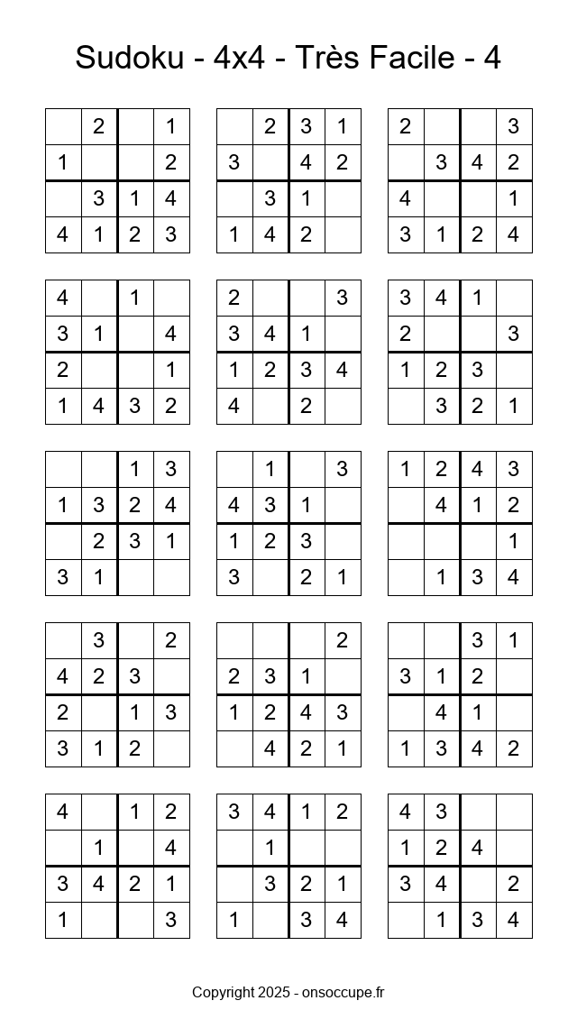 Sudoku 4×4 – Très Facile #4 - Sudoku à imprimer gratuitement