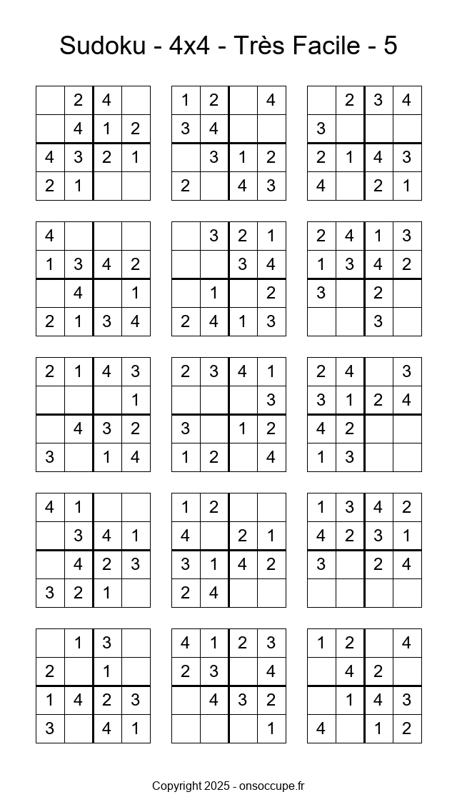Sudoku 4×4 – Très Facile #5 - Sudoku à imprimer gratuitement