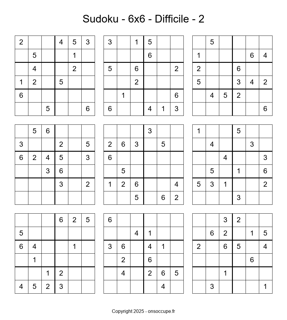 Sudoku – 6×6 – Difficile #2 - Sudoku à imprimer gratuitement