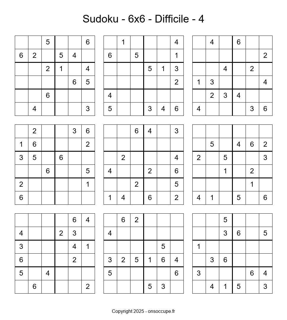 Sudoku 6×6 – Difficile #4 - Sudoku à imprimer gratuitement