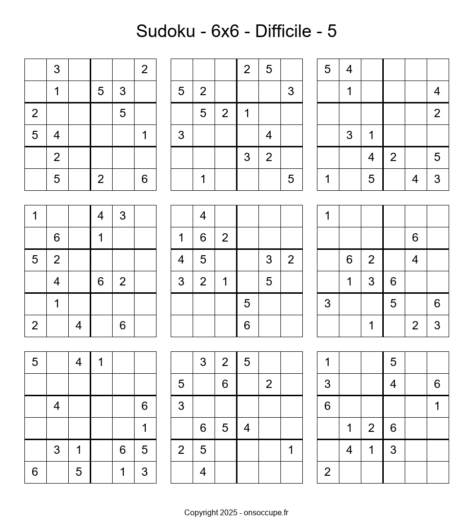 Sudoku 6×6 – Difficile #5 - Sudoku à imprimer gratuitement