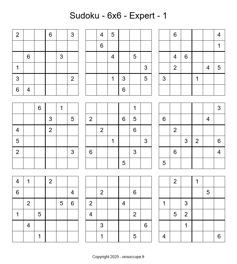 Sudoku 6×6 Expert (1) - Sudoku à imprimer gratuitement