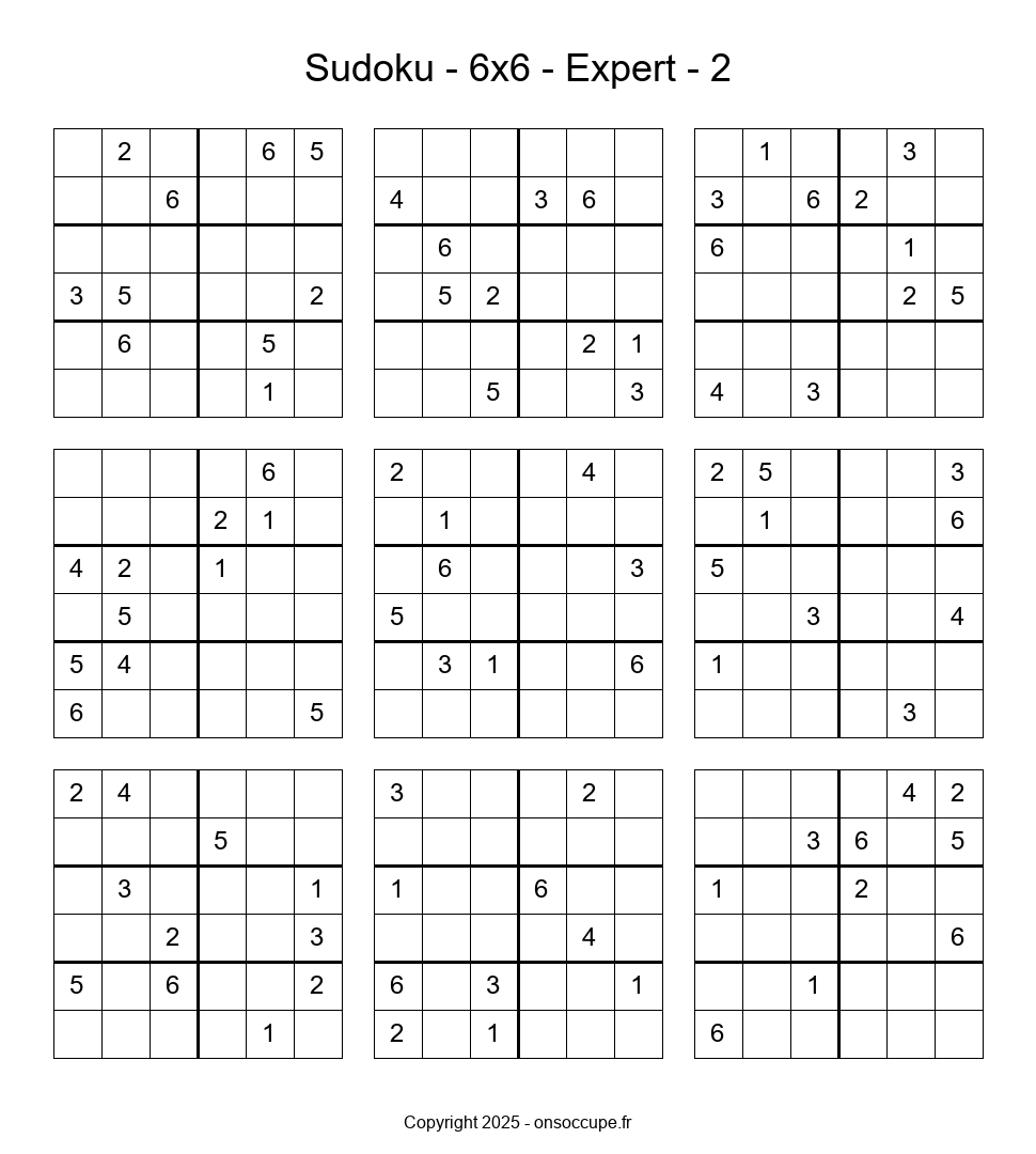 Sudoku – 6×6 – Expert #2 - Sudoku à imprimer gratuitement