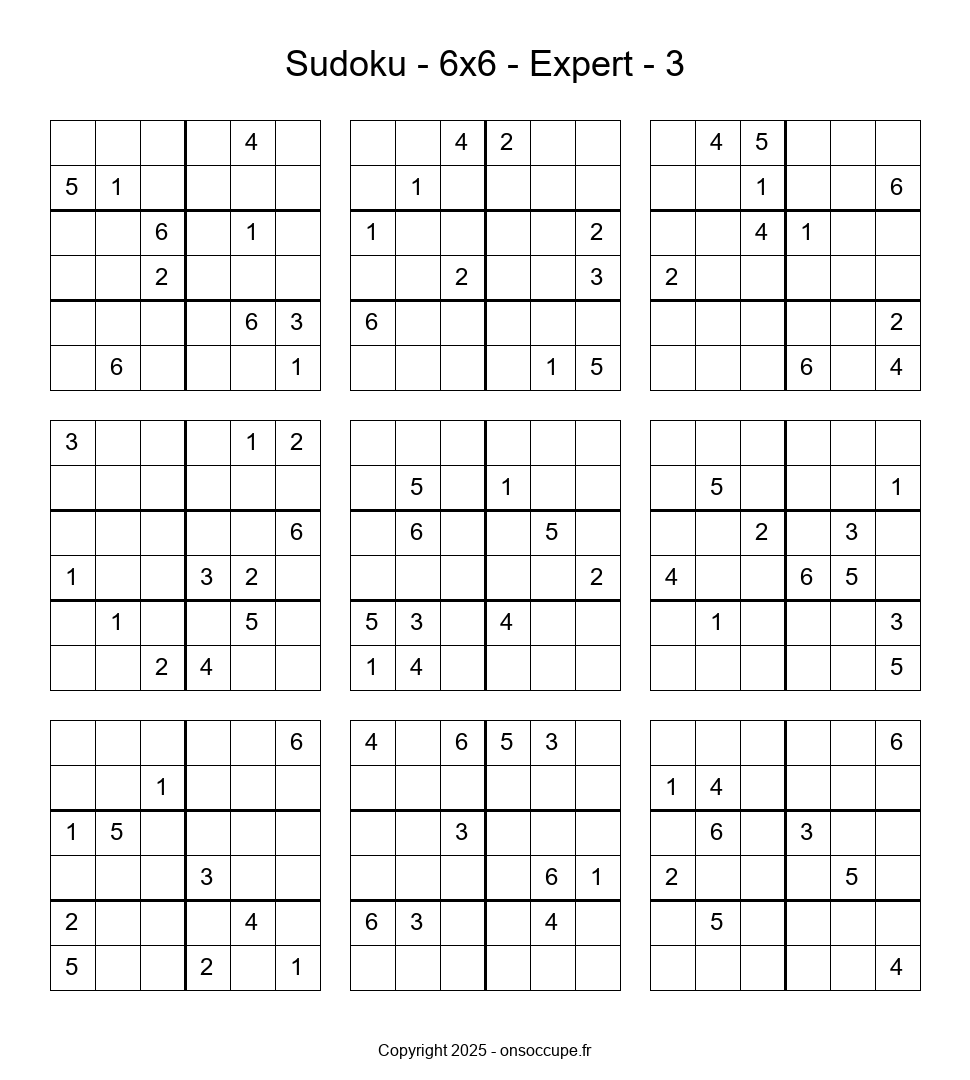 Sudoku 6×6 – Expert #3 - Sudoku à imprimer gratuitement