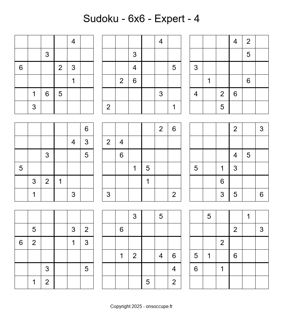 Sudoku 6×6 – Expert #4 - Sudoku à imprimer gratuitement