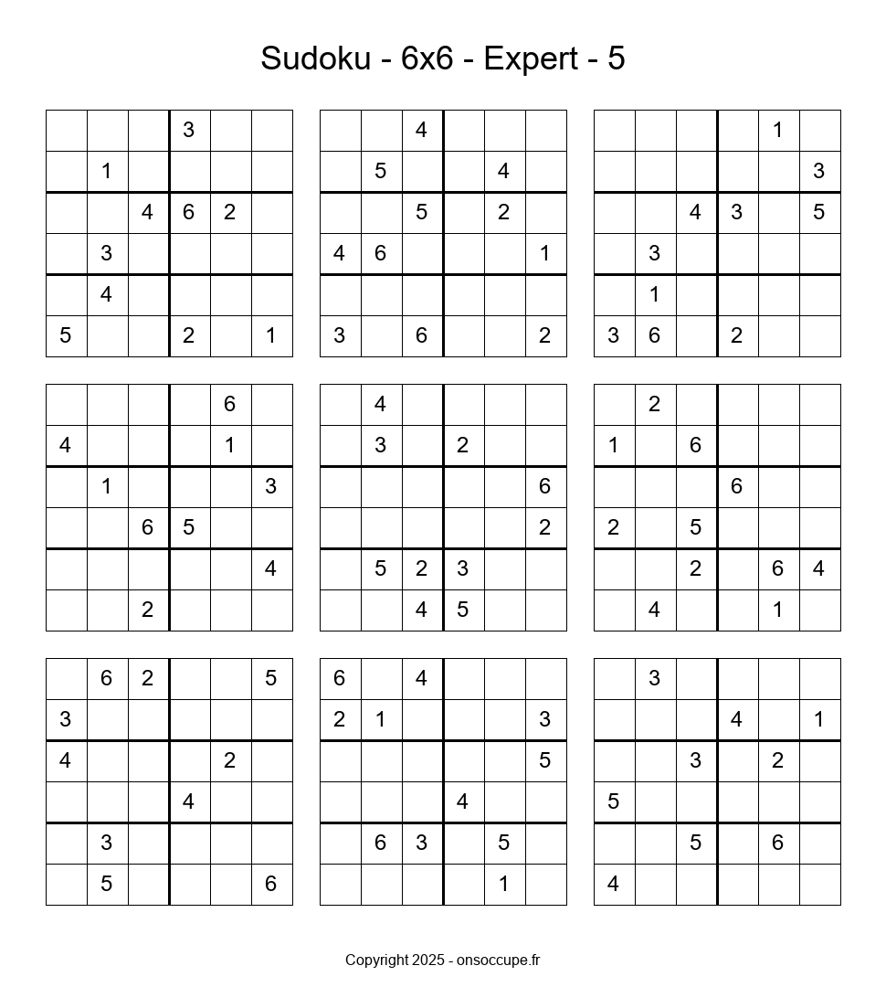 Sudoku 6×6 – Expert #5 - Sudoku à imprimer gratuitement