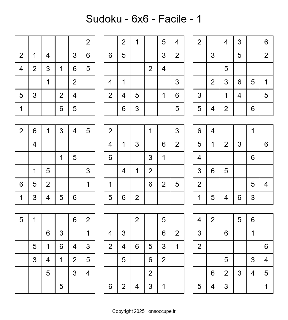 Sudoku 6×6 Facile (1) - Sudoku à imprimer gratuitement