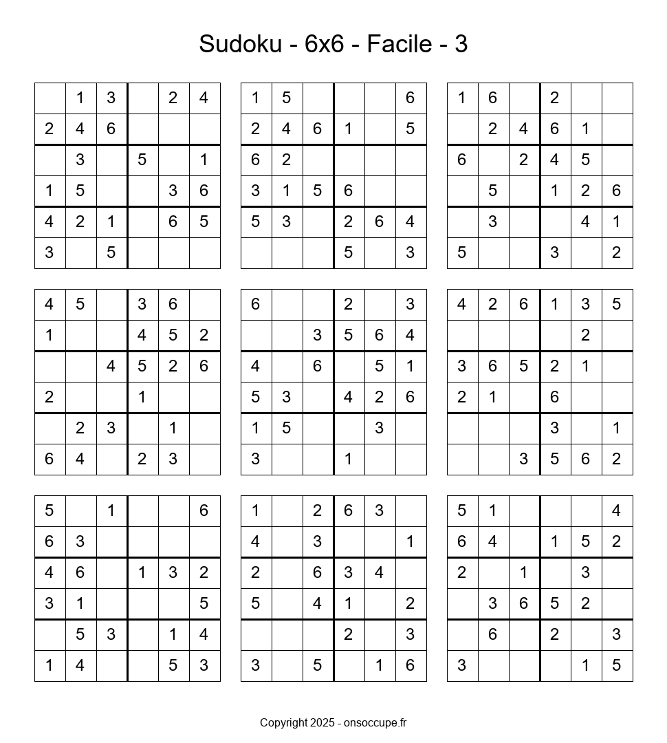 Sudoku 6×6 – Facile #3 - Sudoku à imprimer gratuitement