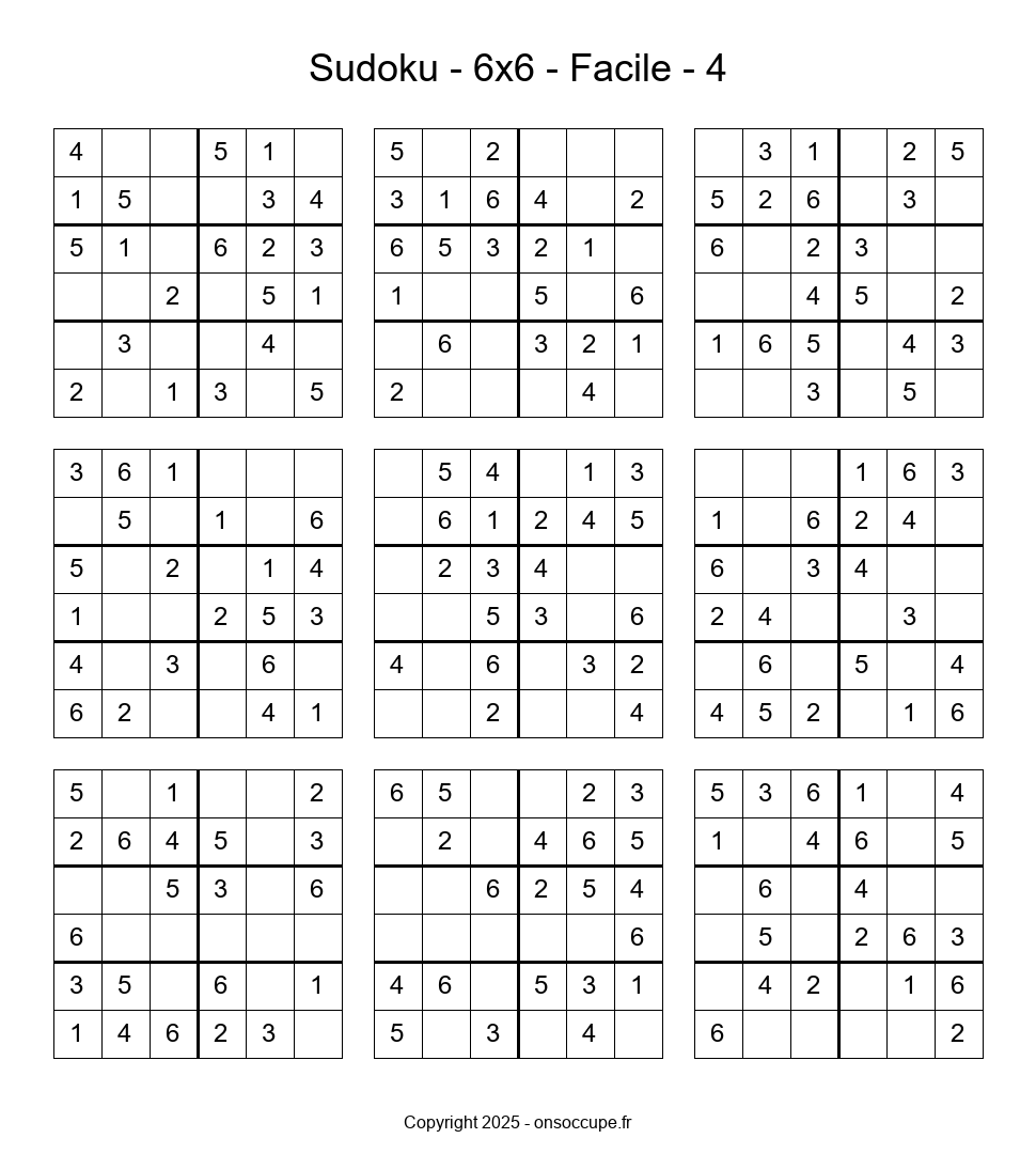 Sudoku 6×6 – Facile #4 - Sudoku à imprimer gratuitement