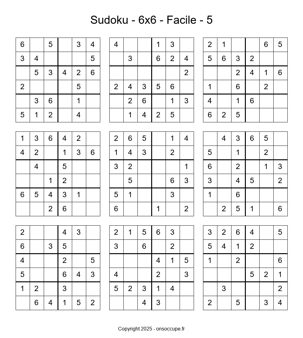 Sudoku 6×6 – Facile #5 - Sudoku à imprimer gratuitement