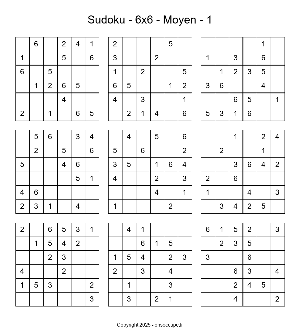 Sudoku 6×6 Moyen (1) - Sudoku à imprimer gratuitement