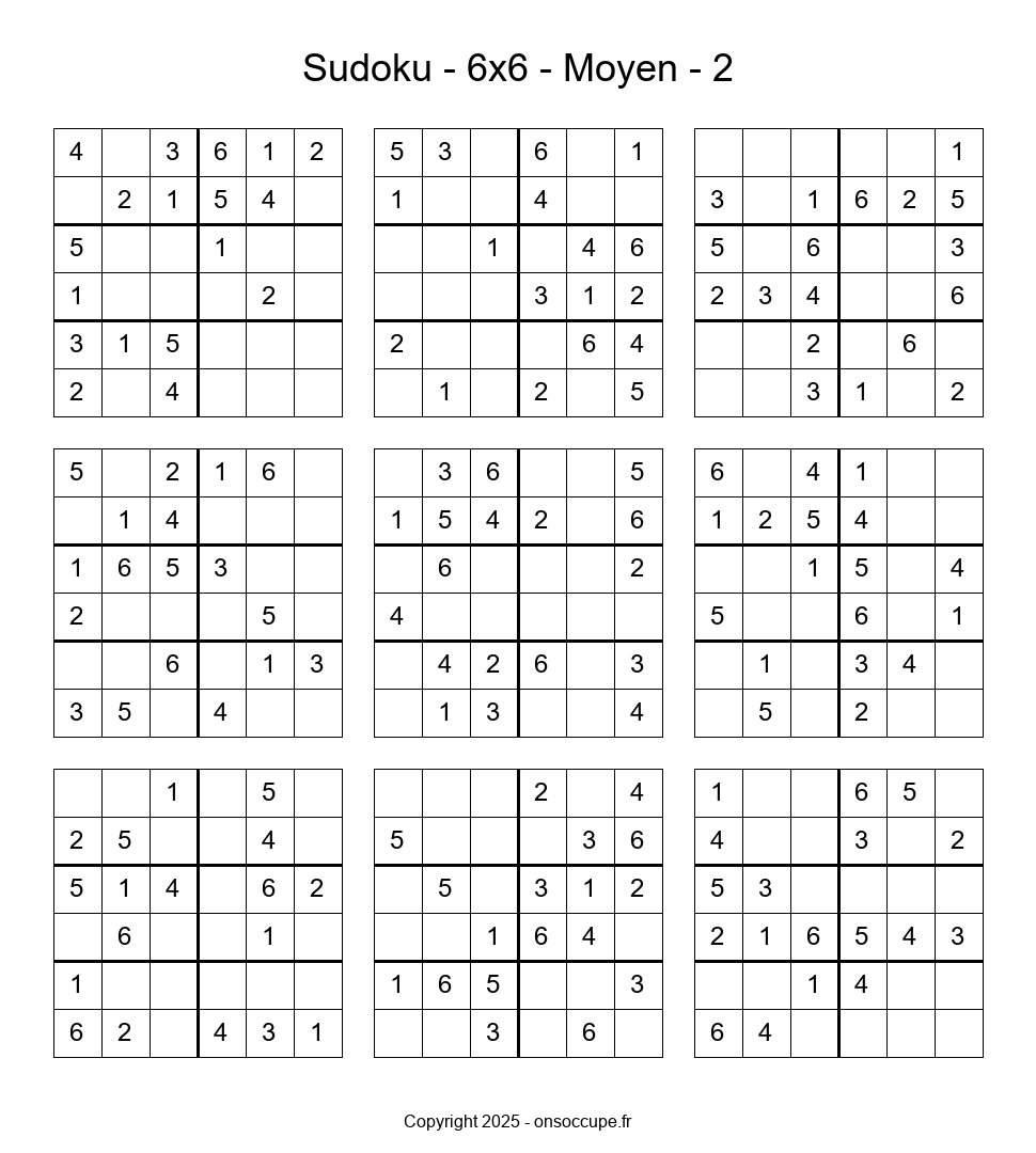 Sudoku – 6×6 – Moyen #2 - Sudoku à imprimer gratuitement
