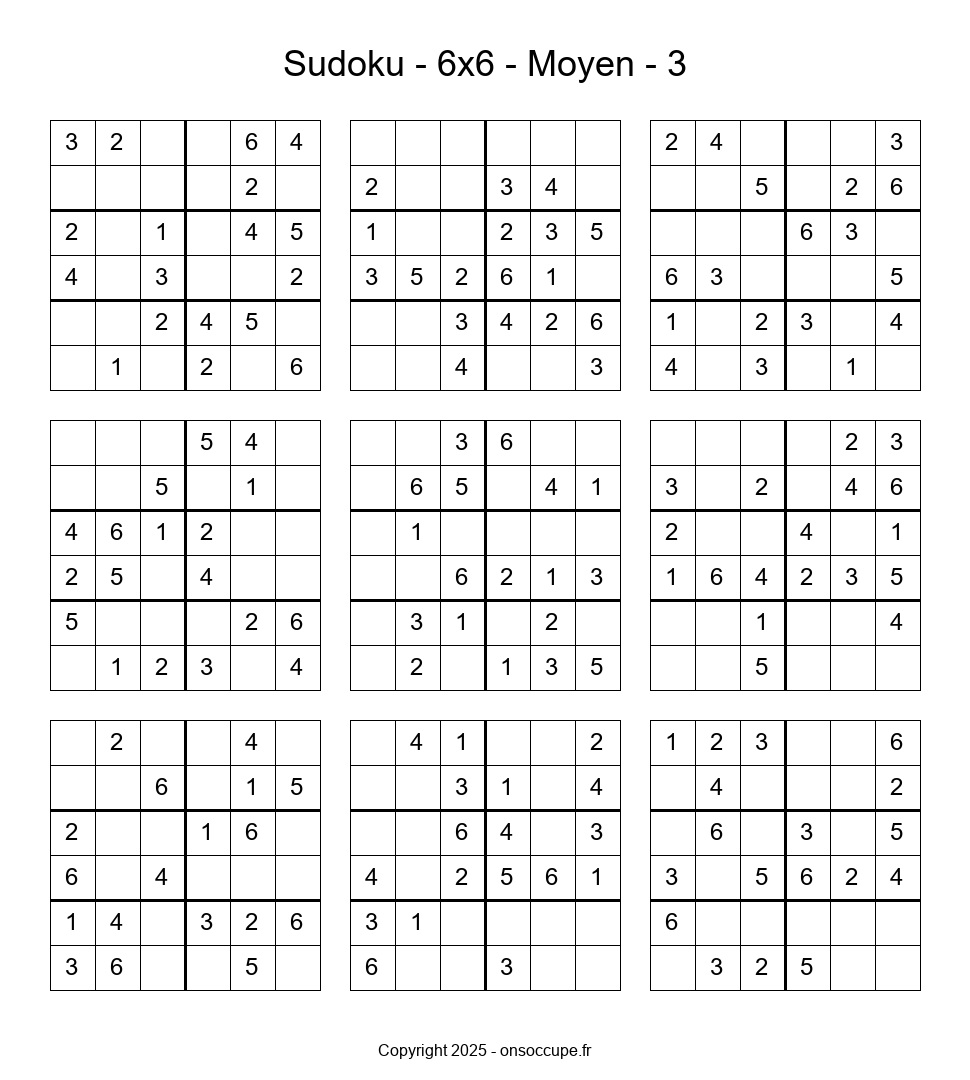 Sudoku 6×6 – Moyen #3 - Sudoku à imprimer gratuitement