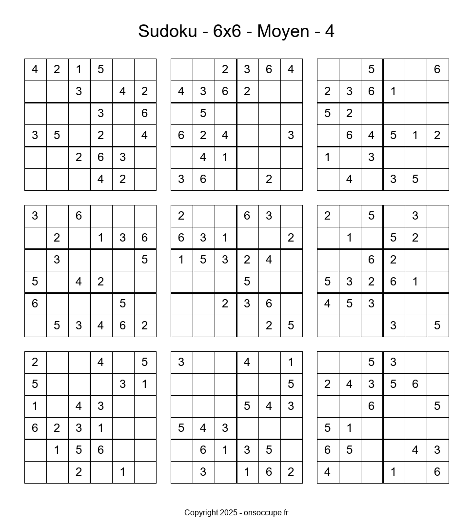 Sudoku 6×6 – Moyen #4 - Sudoku à imprimer gratuitement