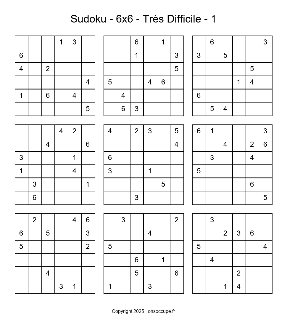 Sudoku 6×6 Très Difficile (1) - Sudoku à imprimer gratuitement