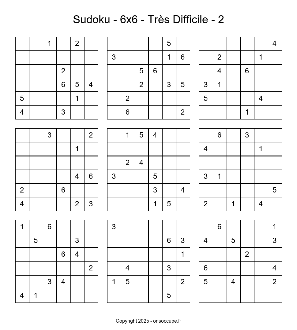 Sudoku – 6×6 – Très Difficile #2 - Sudoku à imprimer gratuitement