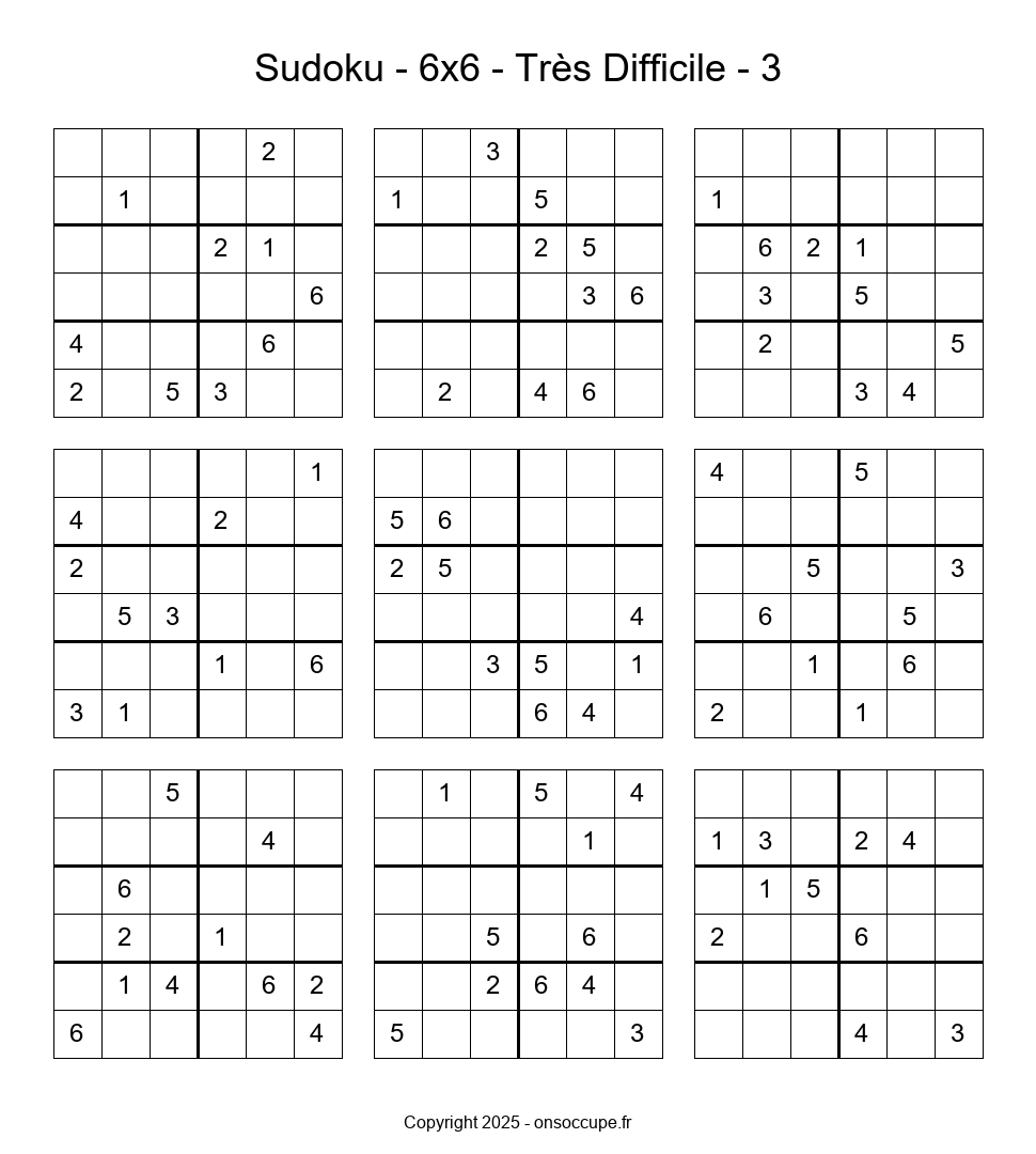 Sudoku 6×6 – Très Difficile #3 - Sudoku à imprimer gratuitement