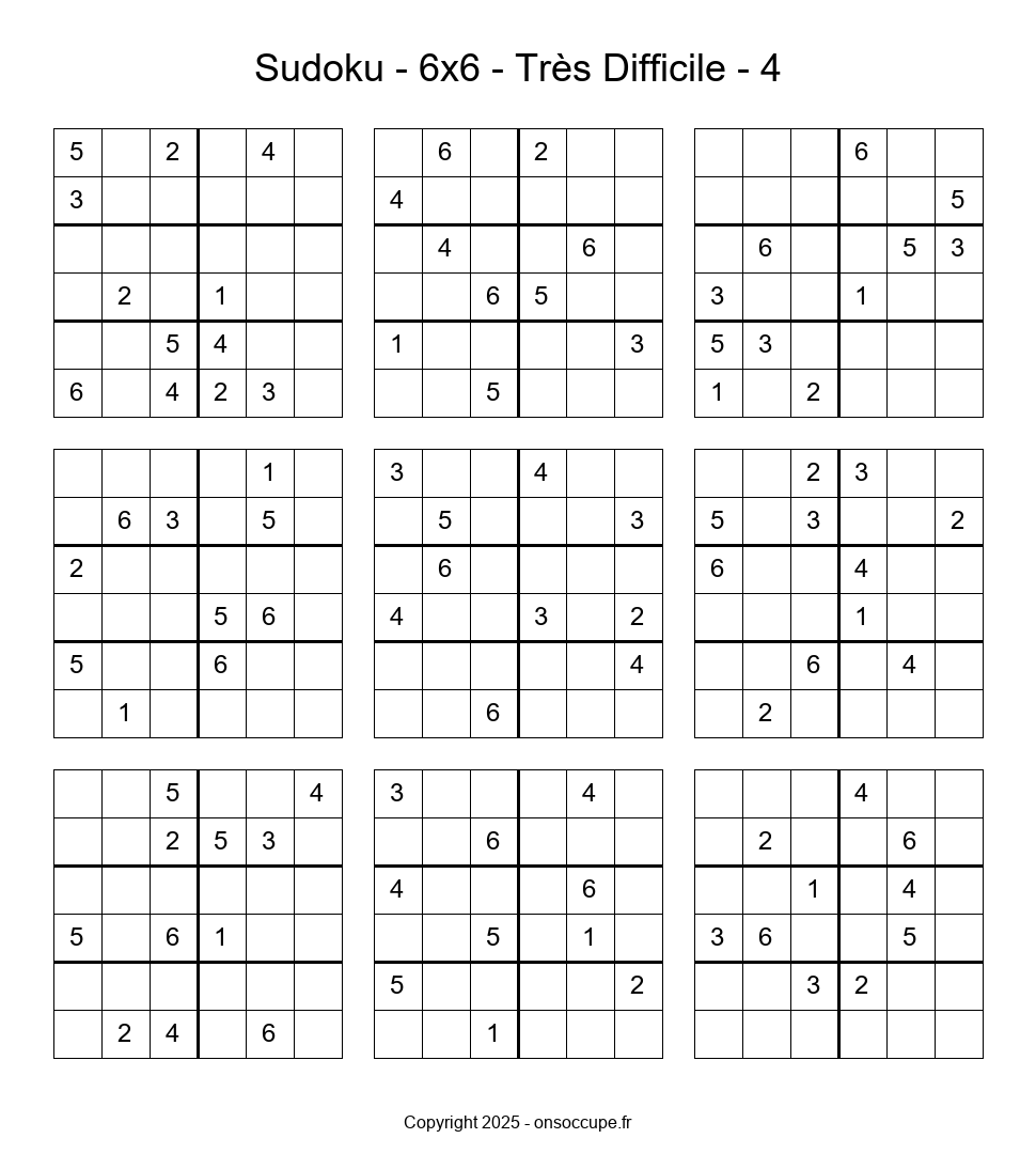 Sudoku 6×6 – Très Difficile #4 - Sudoku à imprimer gratuitement