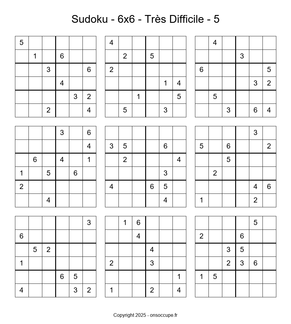 Sudoku 6×6 – Très Difficile #5 - Sudoku à imprimer gratuitement