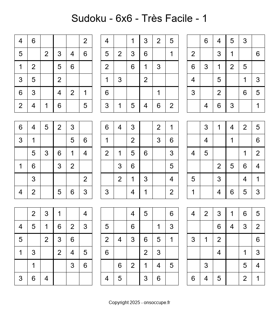 Sudoku 6×6 Très Facile (1) - Sudoku à imprimer gratuitement