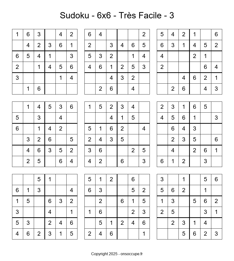Sudoku 6×6 – Très Facile #3 - Sudoku à imprimer gratuitement