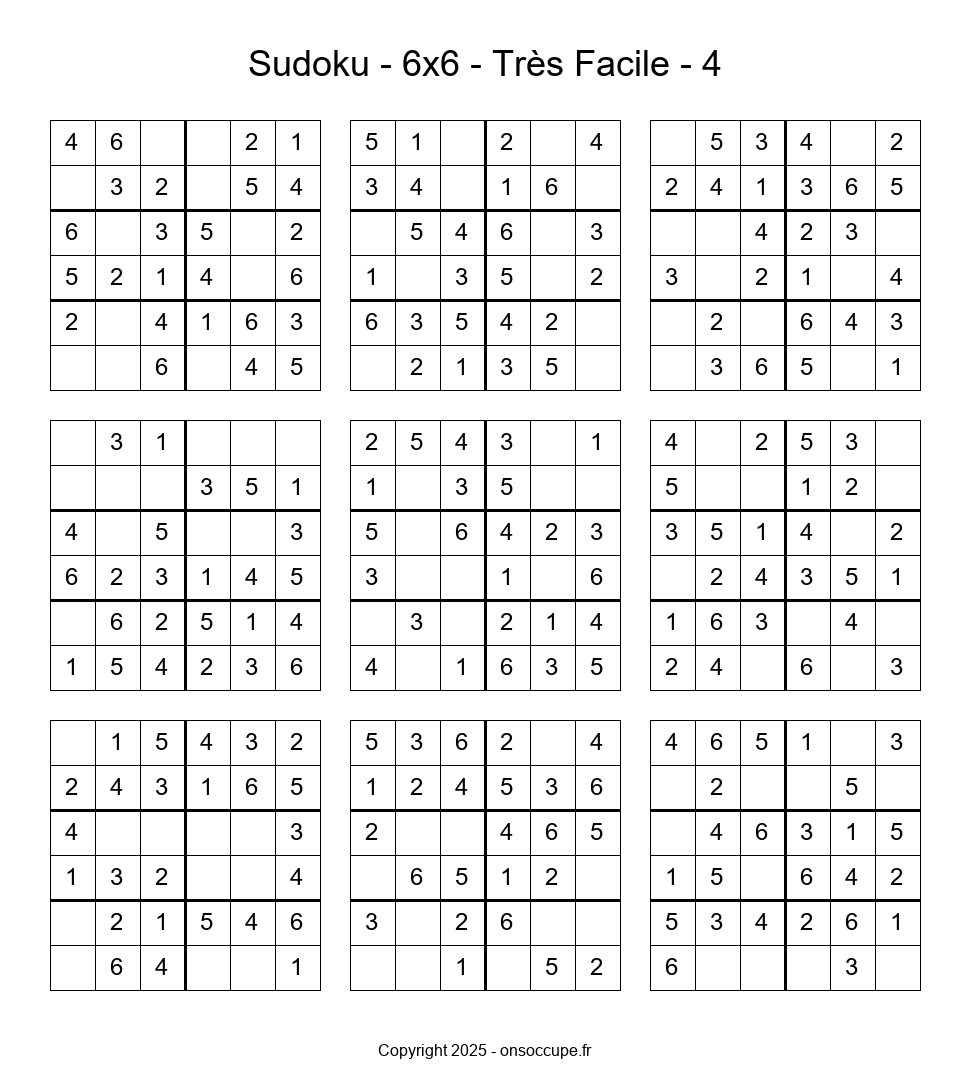 Sudoku 6×6 – Très Facile #4 - Sudoku à imprimer gratuitement